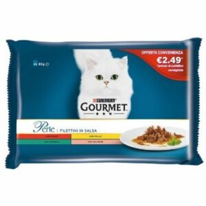 Gourmet Perle 4 x 85 gr Filettini in Salsa con Manzo Coniglio Pollo e Salmone