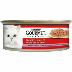 GOURMET Rosso Gatto Trancetti in Gelée con Merluzzo, Sogliola e Verdure 195 gr