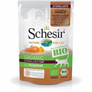 Schesir Bustina 85 gr - Bio Organic Adult Sterilized Pollo e Maiale con Zucca