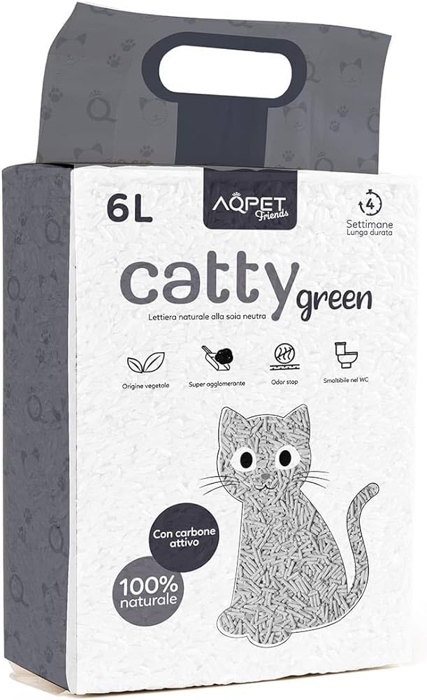 AqpetFriends Catty Green Lettiera naturale alla soia neutra Carbone attivo 6 Lt