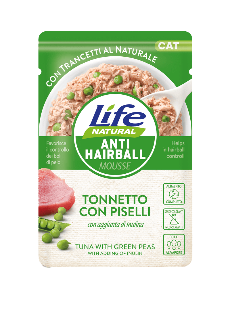 Life Cat Naturale Anti-Hairball Mousse con Tonnetto e Piselli - 70 gr