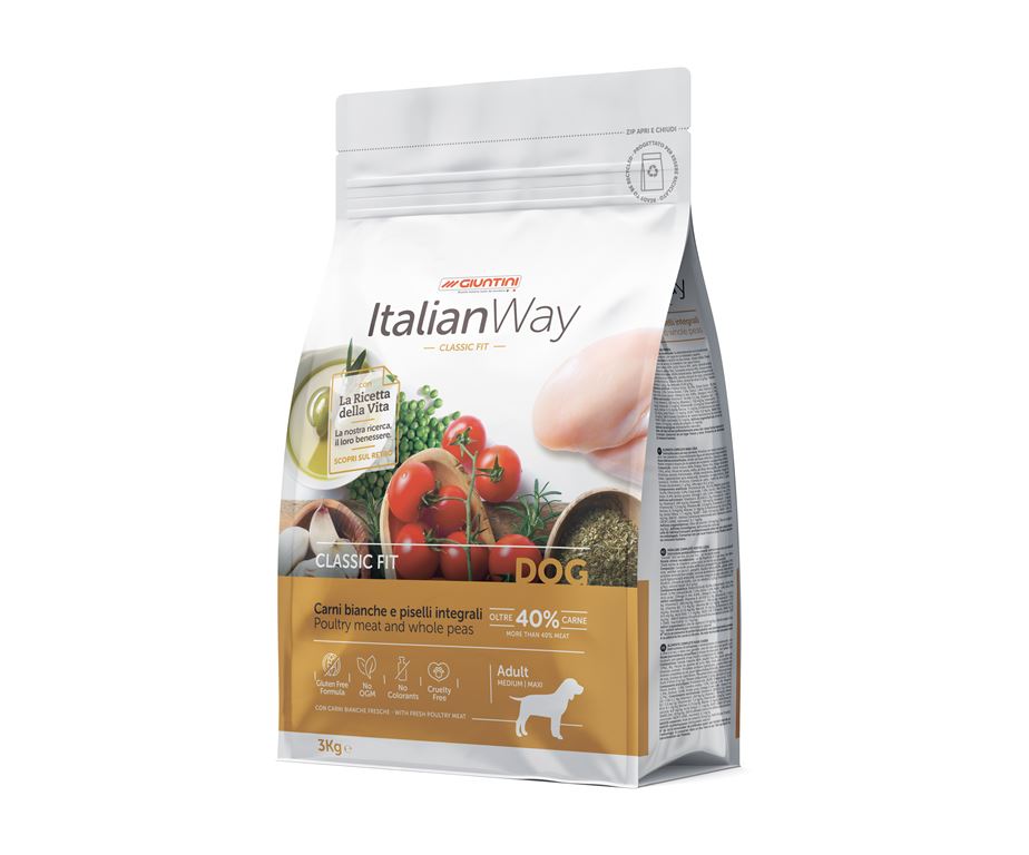 Italian Way DOG Classic Fit MEDIUM/MAXI Adult Carni Bianche e Piselli Integrali - 3 kg