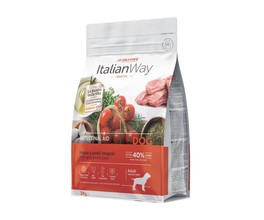 Italian Way DOG Sensitive – Intestinal Aid MEDIUM/MAXI Adult Maiale e Piselli Integrali - 3 kg