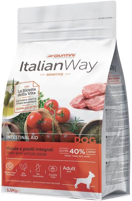 Italian Way DOG Sensitive – Intestinal Aid MINI Adult Maiale e Piselli Integrali - 1,5 kg
