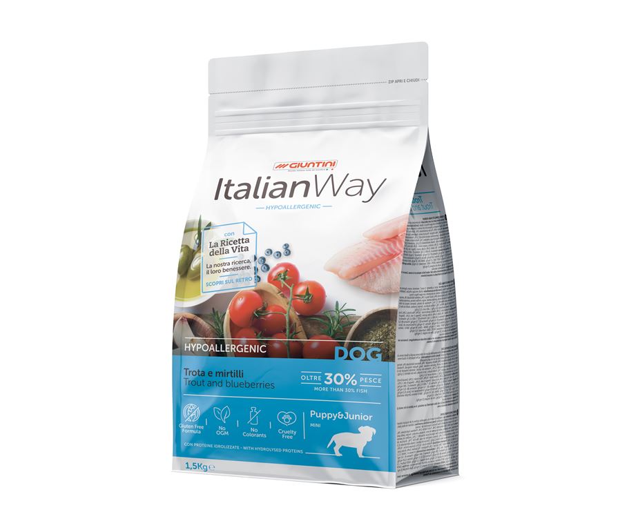 Italian Way DOG Hypoallergenic MINI Puppy & Junior Trota e Mirtilli - 1,5 kg