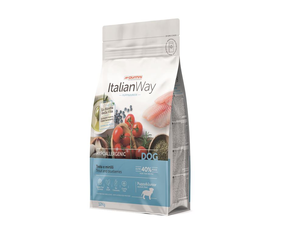 Italian Way DOG Hypoallergenic MEDIUM/MAXI Puppy & Junior Trota e Mirtilli - 12 kg