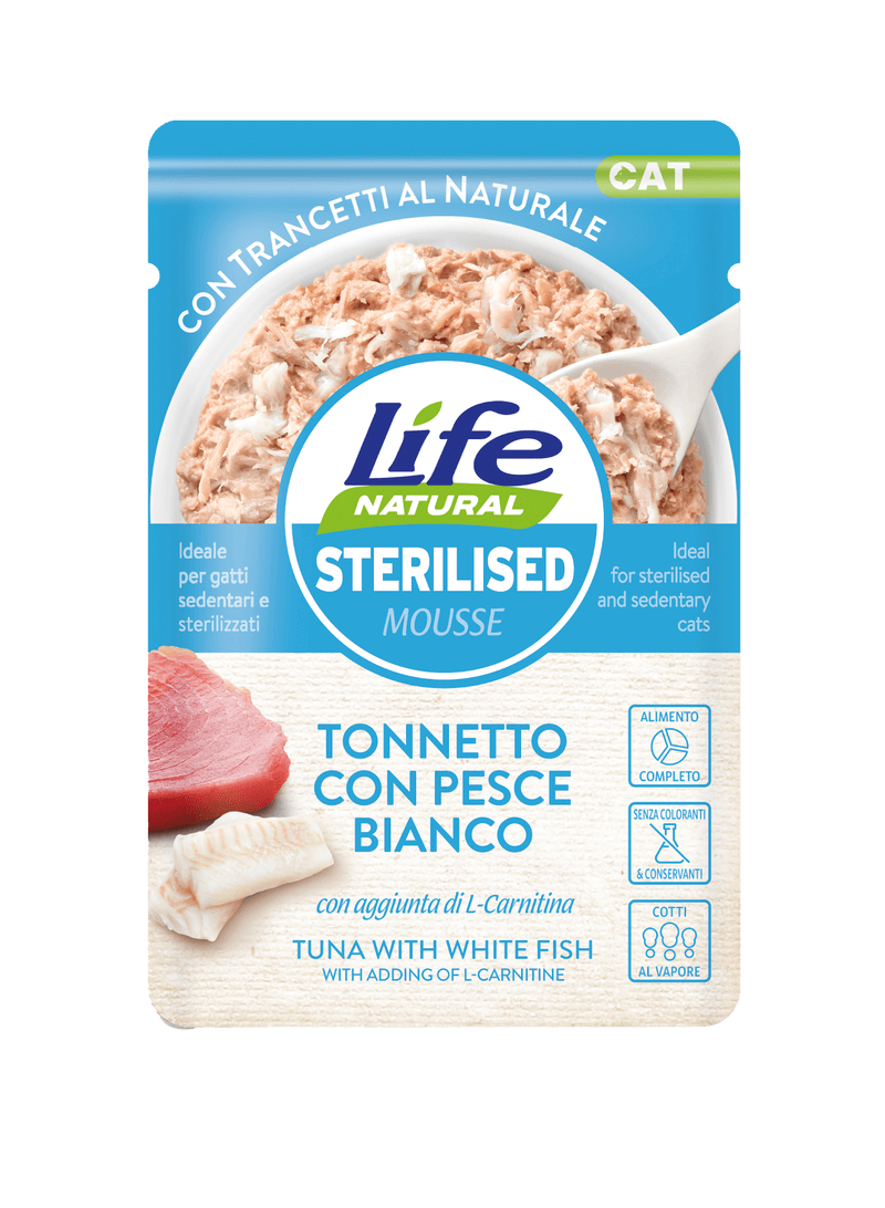 Life Cat Naturale Sterilised Mousse con Tonnetto e Pesce Bianco - 70 gr