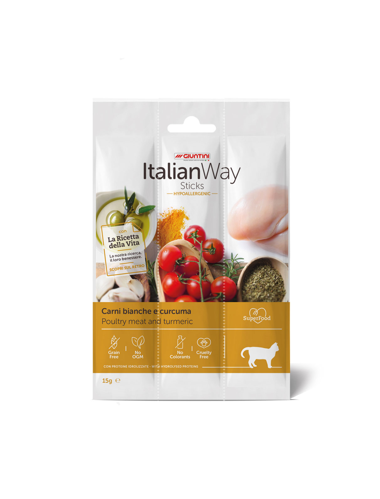 Italian Way CAT Sticks Hypoallergenic Carni Bianche e Curcuma - 15 gr