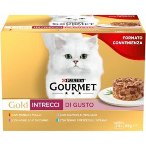 Gourmet Gold - Intrecci di Gusto Multipack 24x85 - Manzo e Pollo/Agnello e Tacchino/Salmone e Merluzzo/Tonno e Pesce dell'Oceano