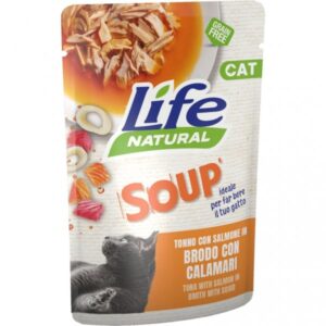 Life Cat Natural Soup - Tonno con Salmone in Brodo con Calamari - 60 gr